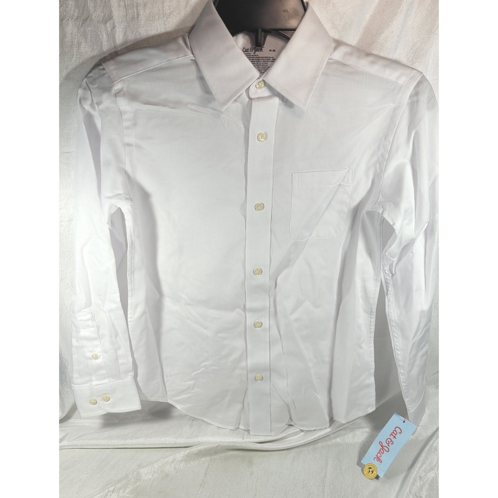 Cat & Jack Boy's Long Sleeve Collared Button Dress Shirt - White - Medium (8)